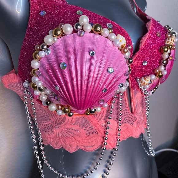 Pink Mermaid costume shell bra Handmade Shell 34D - Picture 3 of 3